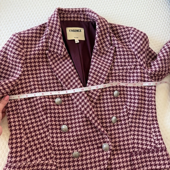 L'AGENCE Kenzie Double-Breasted Tweed Plaid Blazer wool blend houndstooth - Picture 8 of 9